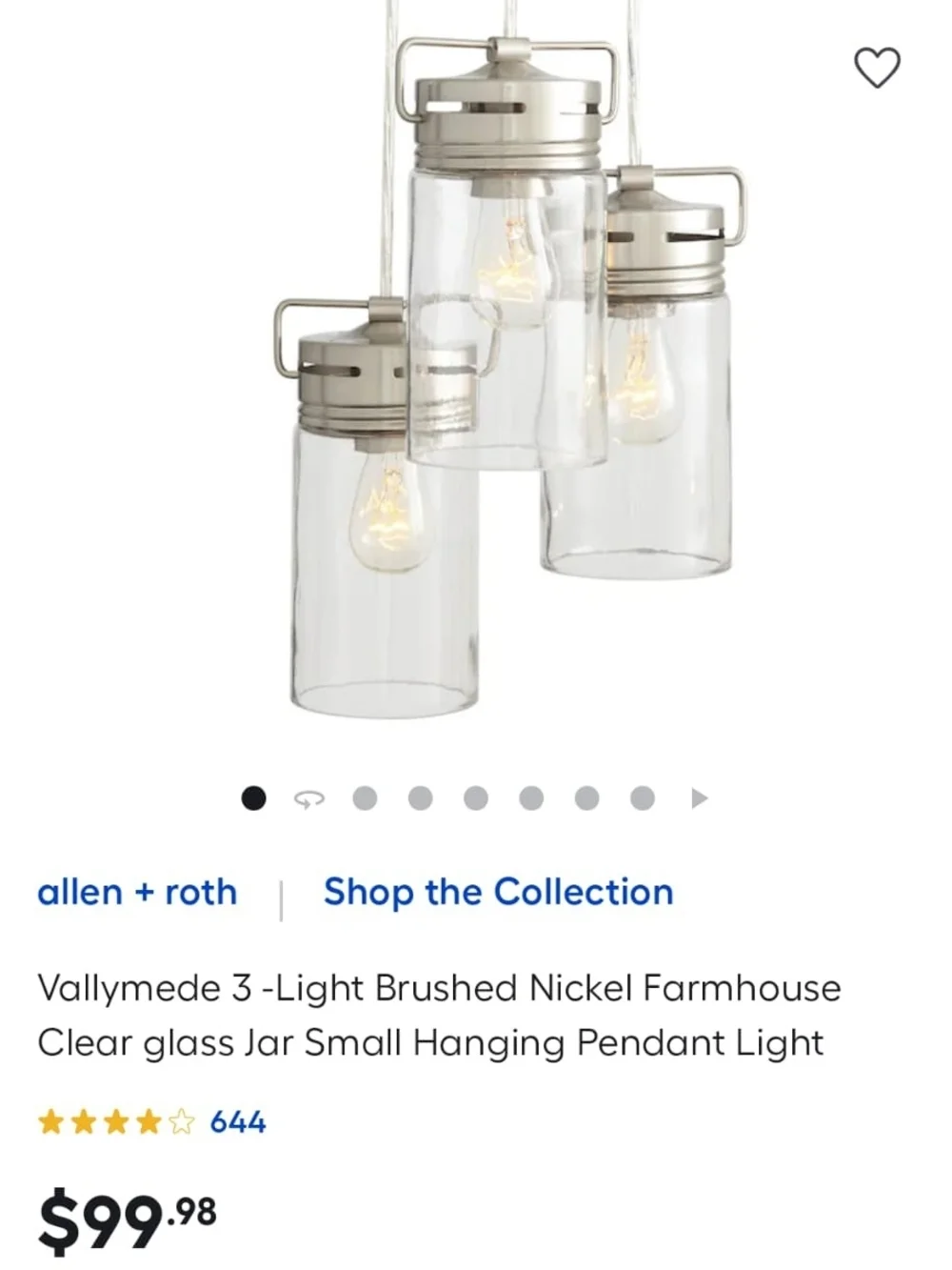 Allen+Roth Vallymede Brushed Nickel Mini Pendant Light in Clear Glass - Bundle